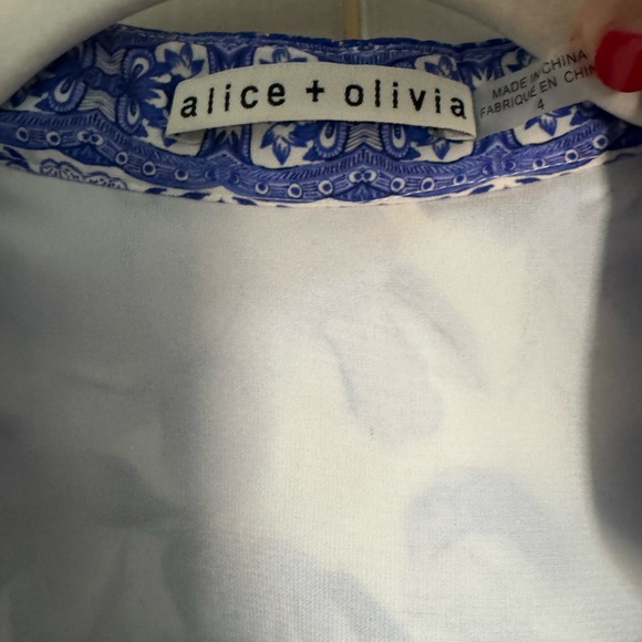 NWOT Alice + Olivia Shanley Blue & White Floral Long Sleeve Belted Dress 4 - Picture 5 of 8